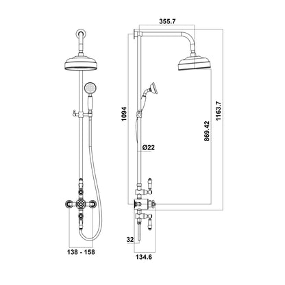 Scudo Traditional Thermostatic Shower Valve set with Rigid Riser & Hand Shower