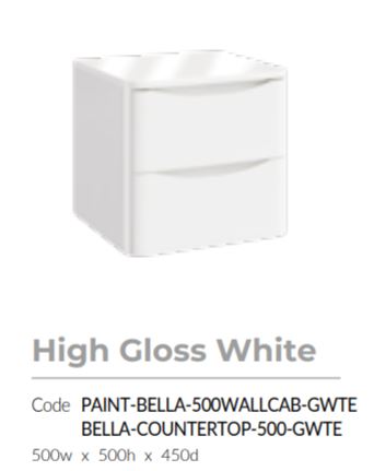 Bella Wall Hung Vanity units for Counter Top Basin - High Gloss White (3 Sizes)