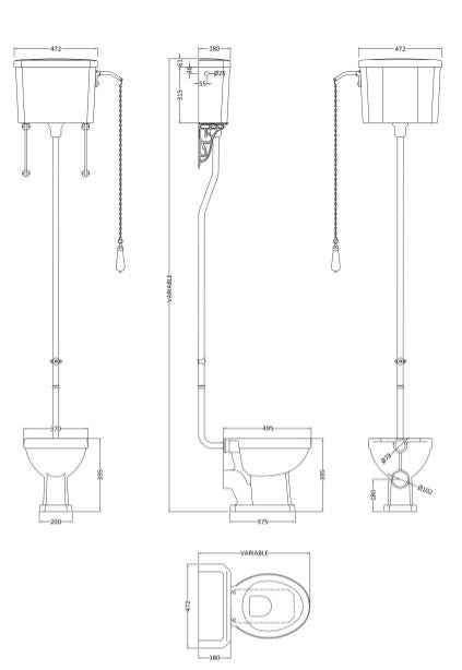 Traditional High Level Pan & High Cistern & Pipe Kit
