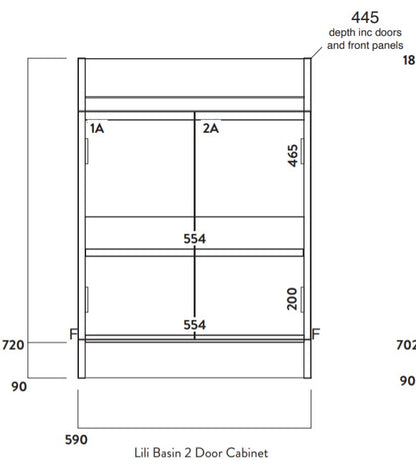 Lili 600mm Floor Standing 2 Door Vanity Unit With Basin- Avola Grey
