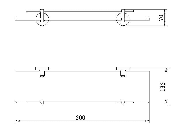 rectangular glass shelf with gallery rail