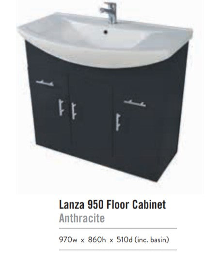 Scudo Lanza 950mm wide Vanity with Basin - Anthracite