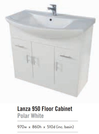 Scudo Lanza 950mm wide Vanity with Basin - Polar White