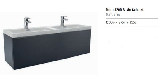 Muro 1200mm wide Vanity with double Basin - Matt Grey