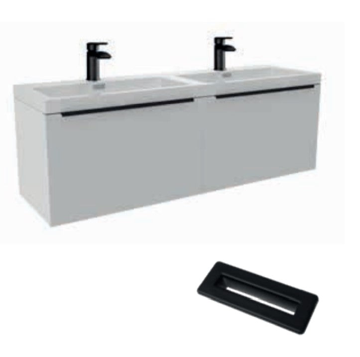 Muro 1200mm wide Vanity with double Basin - Gloss White with Black handles and overflow