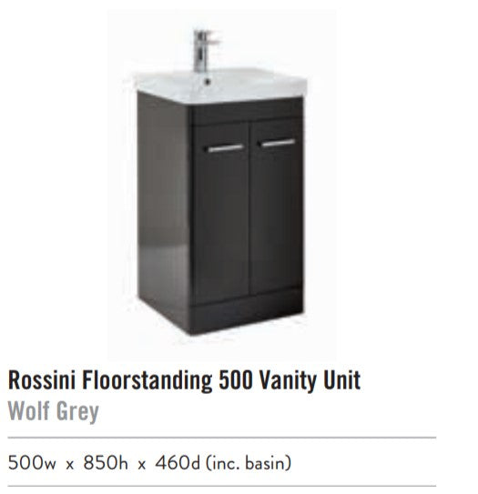 Rossini 500mm wide Vanity with Basin - Wolf Grey