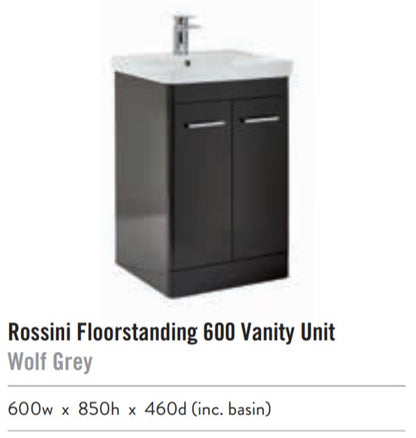 Rossini 600mm wide Vanity with Basin - Wolf Grey
