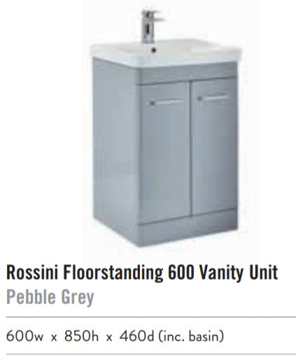 Rossini 600mm wide Vanity with Basin - Pebble Grey