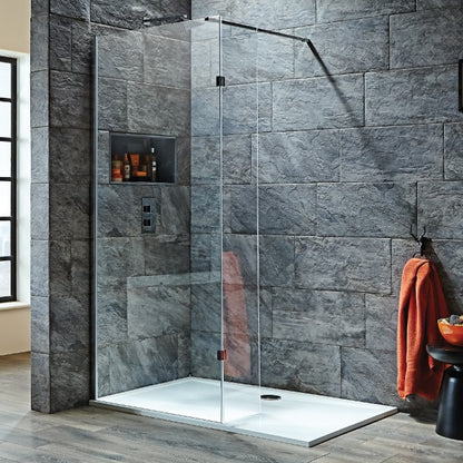 Scudo S8  Wetroom Glass and Hinged Return Panel with Chrome Hardware - 8mm glass